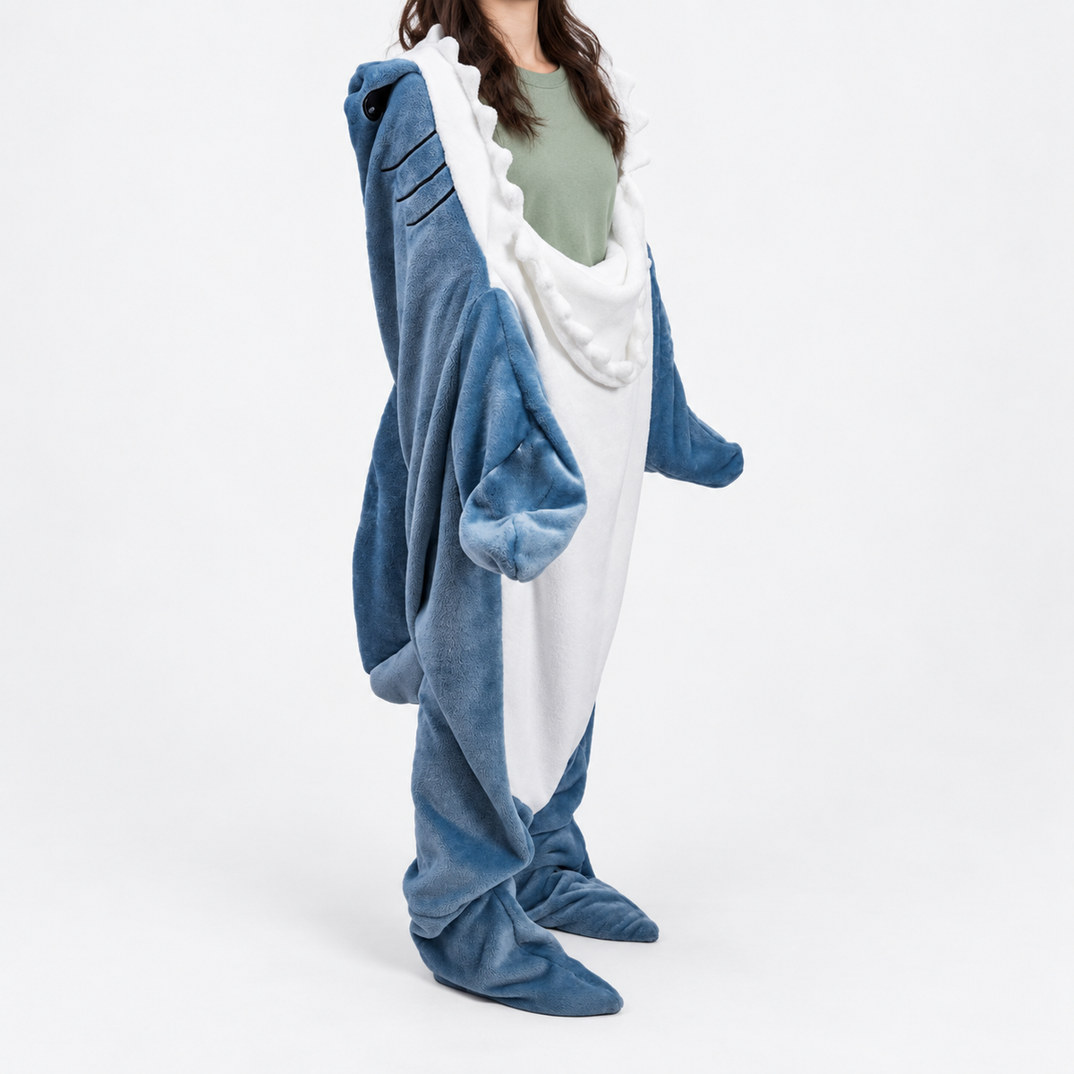 Wearable Shark Flannel Fleece Hoodie Onesie with Fin and Tail