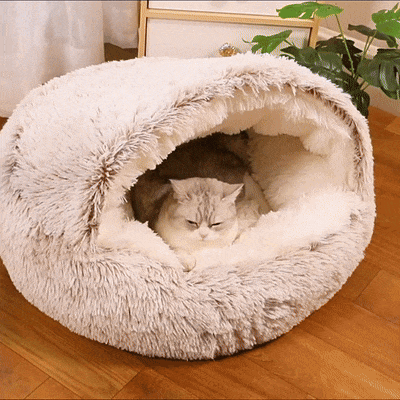 Plush Calming Pet Hooded Cave Bed For Cats & Small Dogs