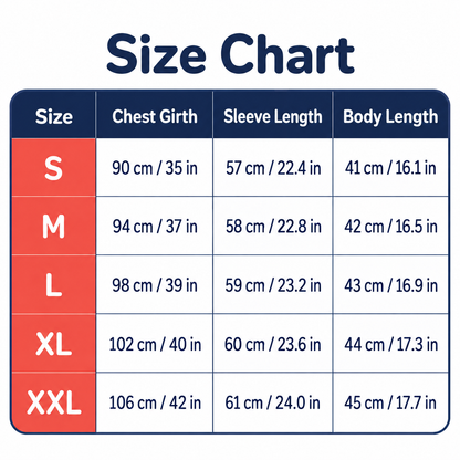 Size chart for Slim short hooded sweater