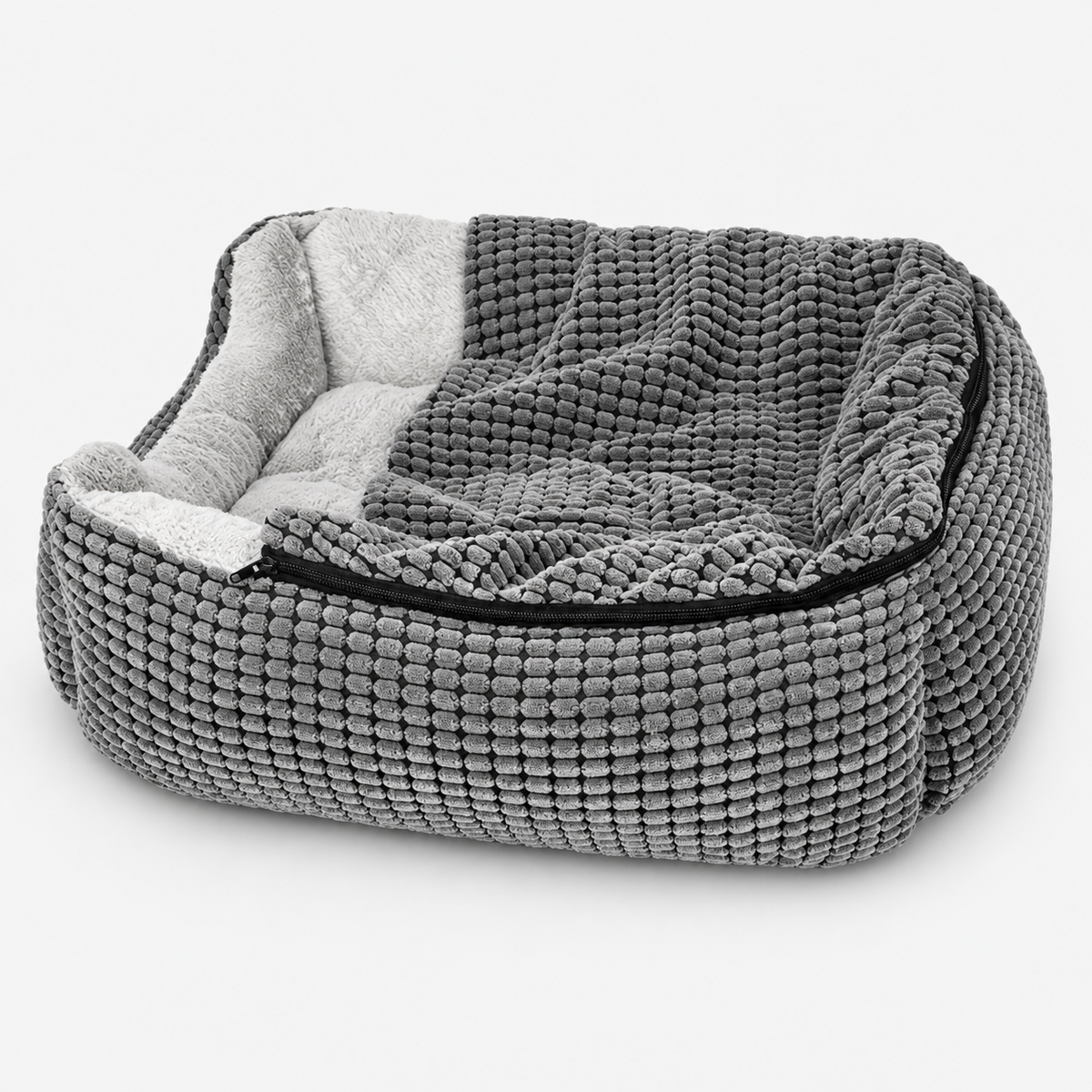Fluffy Burrow Cave Pet Bed with Blanket and Bolsters for Dogs & Cats