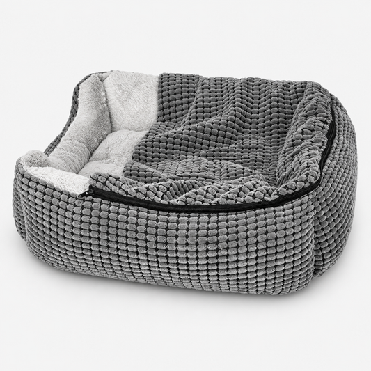 Fluffy Burrow Cave Pet Bed with Blanket and Bolsters for Dogs & Cats