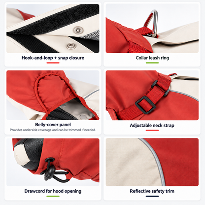 Waterproof Reflective Dog Raincoat Jacket with Adjustable Hood Built-In D-Ring & Hook and Loop Fastening