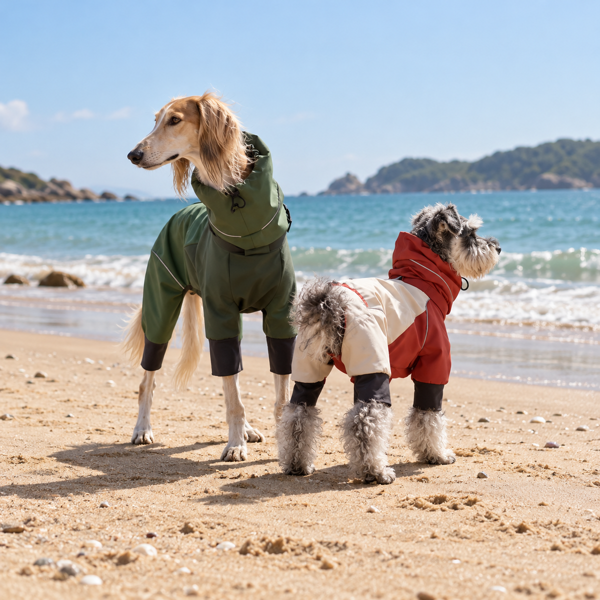 Waterproof Reflective Dog Raincoat Jacket with Adjustable Hood Built-In D-Ring & Hook and Loop Fastening