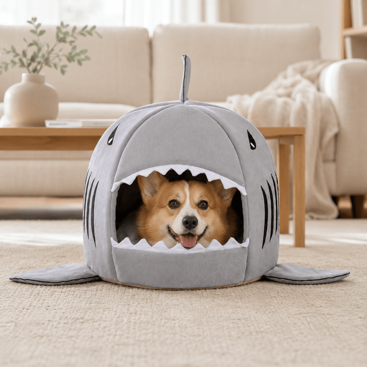 2-In-1 Plush Foldable Shark Pet Bed for Small Dogs & Cats