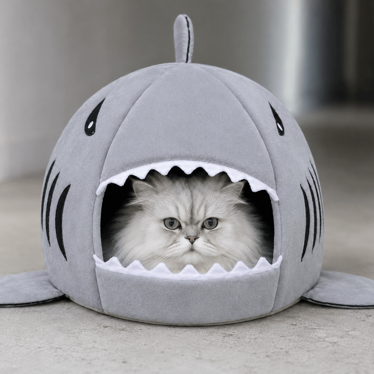 2-In-1 Plush Foldable Shark Pet Bed for Small Dogs & Cats