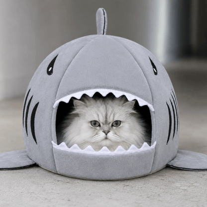 2-In-1 Plush Foldable Shark Pet Bed for Small Dogs & Cats