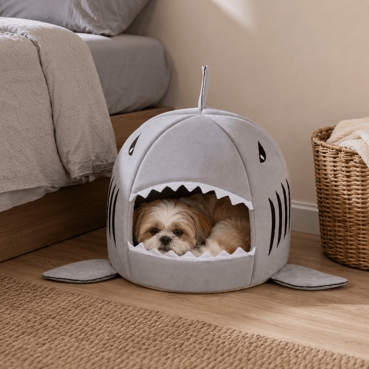 2-In-1 Plush Foldable Shark Pet Bed for Small Dogs & Cats