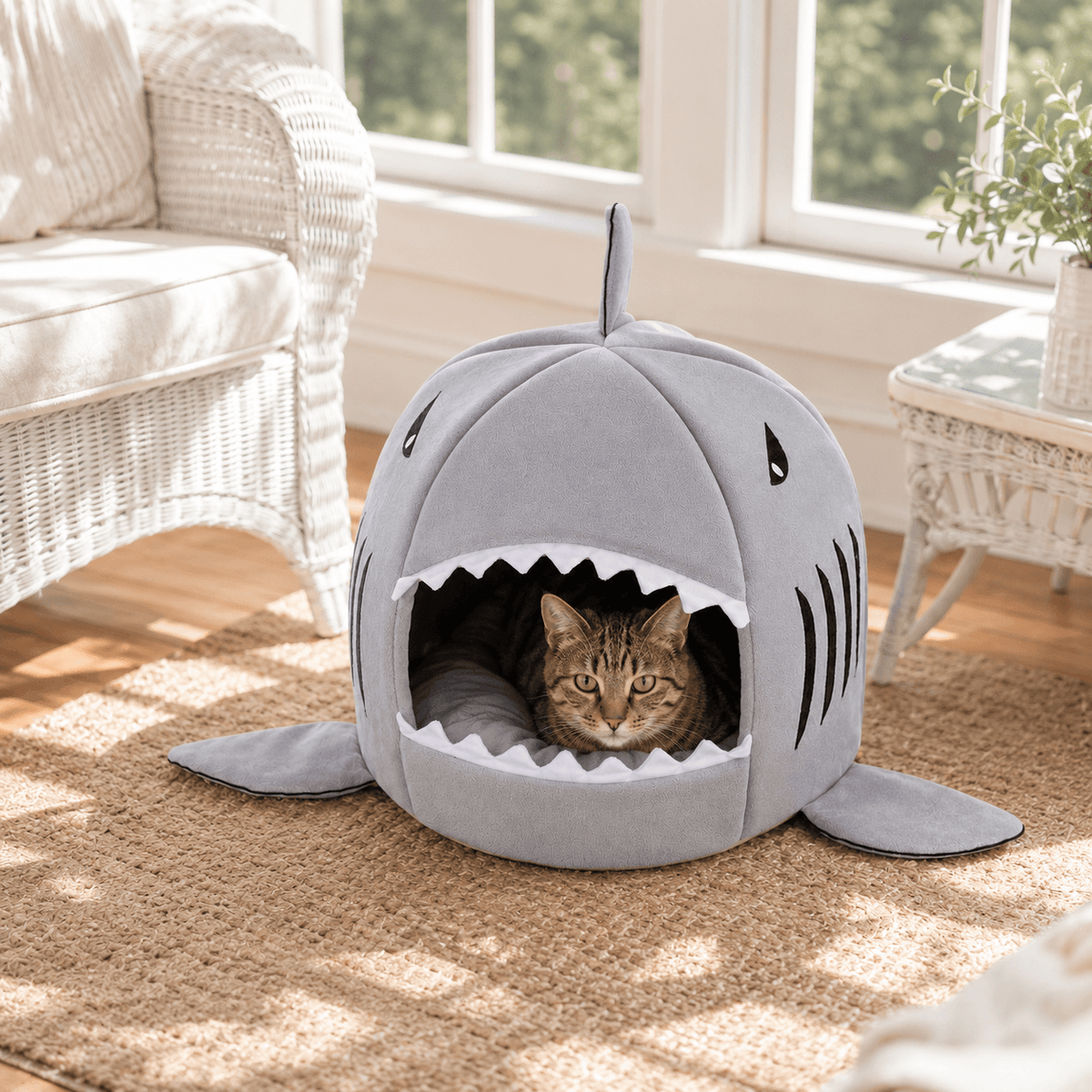 2-In-1 Plush Foldable Shark Pet Bed for Small Dogs & Cats