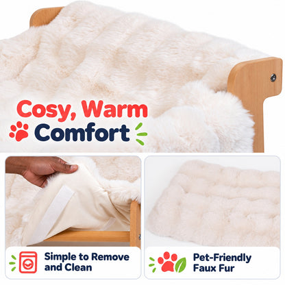 Elevated Wooden Pet Sofa Bed with Plush for Cats & Small Dogs