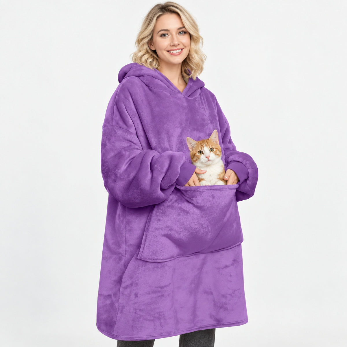 Cosy Pet Carrier Hoodie Blanket with Giant Pocket for Tiny Dogs & Cats