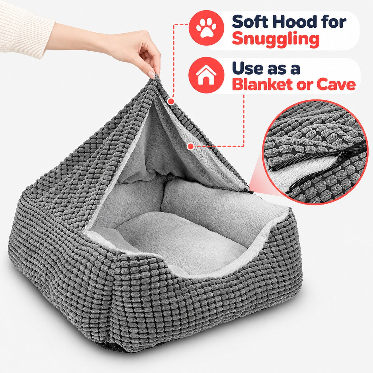 Fluffy Burrow Cave Pet Bed with Blanket and Bolsters for Dogs & Cats