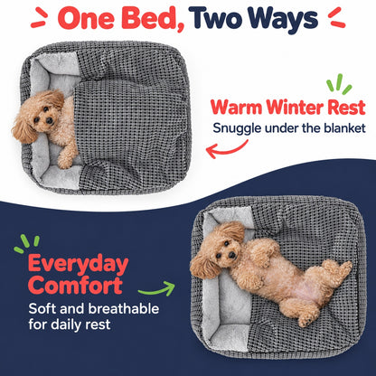 Fluffy Burrow Cave Pet Bed with Blanket and Bolsters for Dogs & Cats