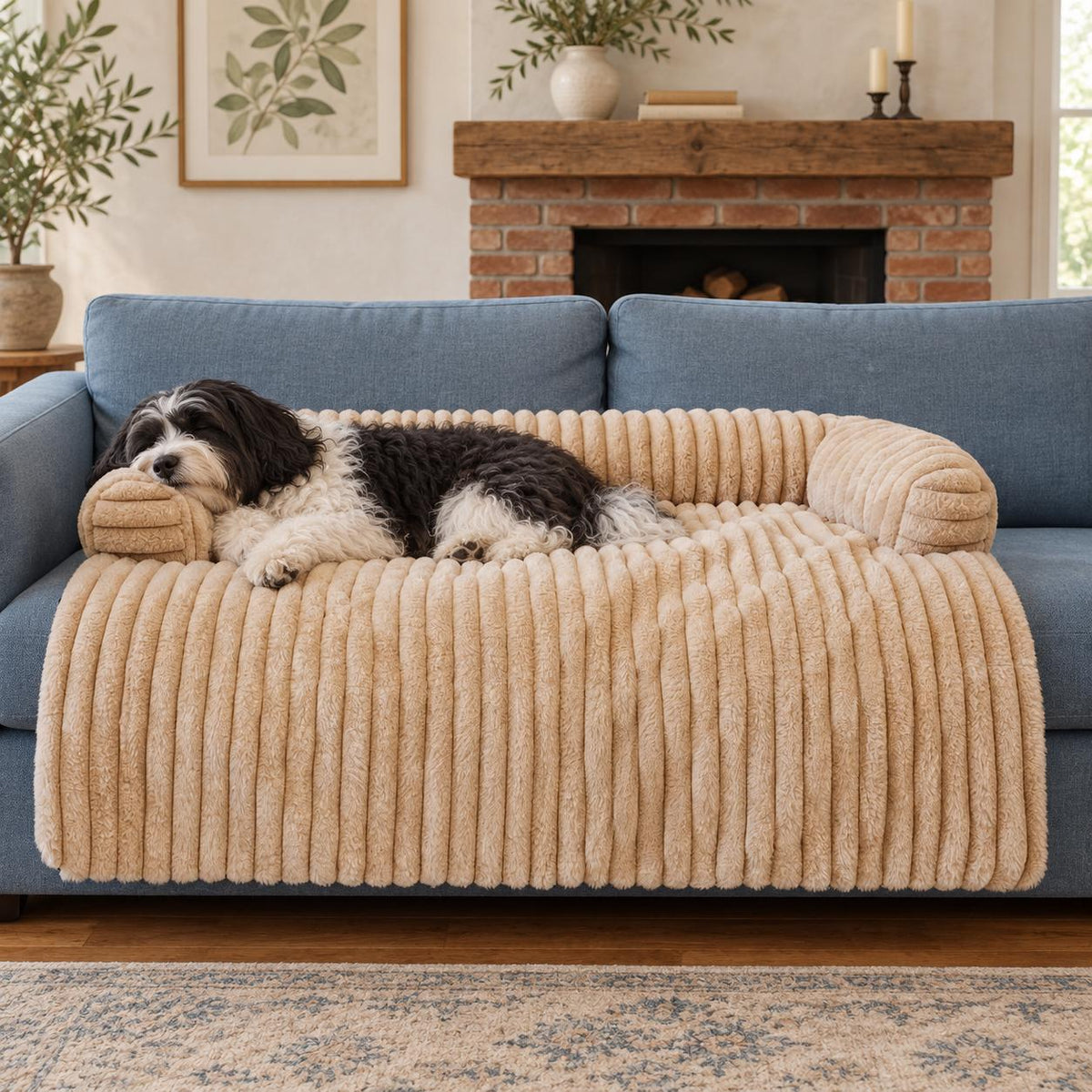 Fluffy and Plush Dog Sofa Bed & Cover with Bolster