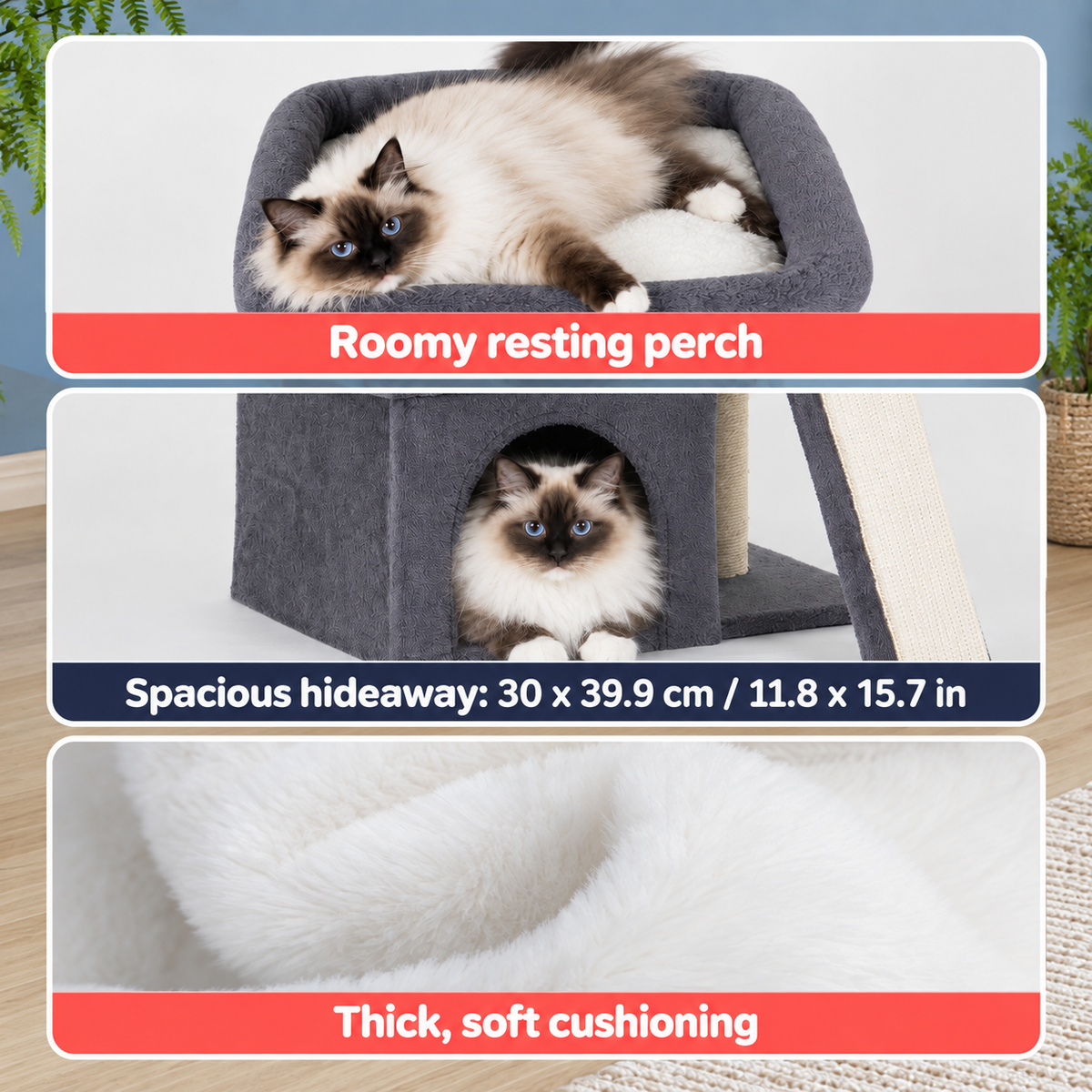 Small Cosy Cat Tree with Cave Bed and Scratching Post