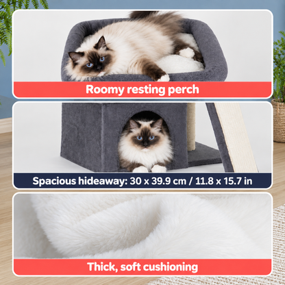 Small Cosy Cat Tree with Cave Bed and Scratching Post