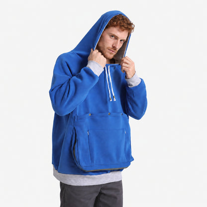 Pet carrier hoodie — hood-up view