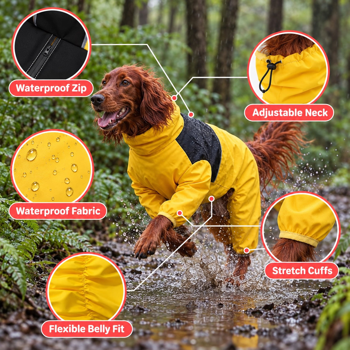 Lightweight Yellow Reflective Waterproof Dog Raincoat & Jacket for Winter