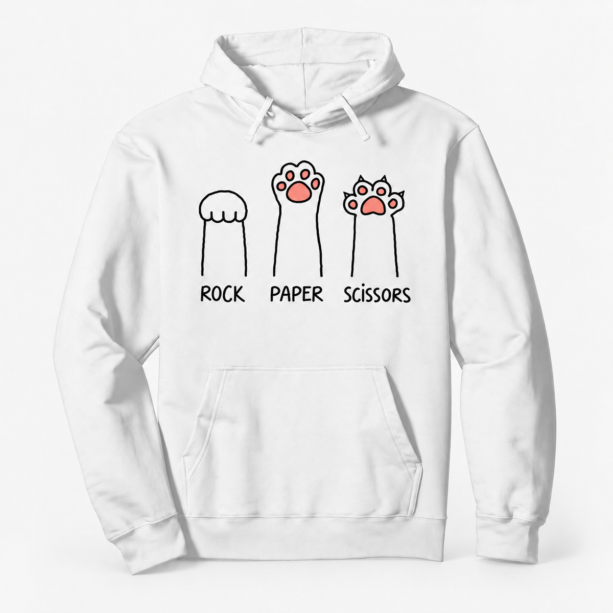 Rock Paper Scissors Cat Paw Graphic Cotton-Blend Pullover Hoodie with Front Pocket