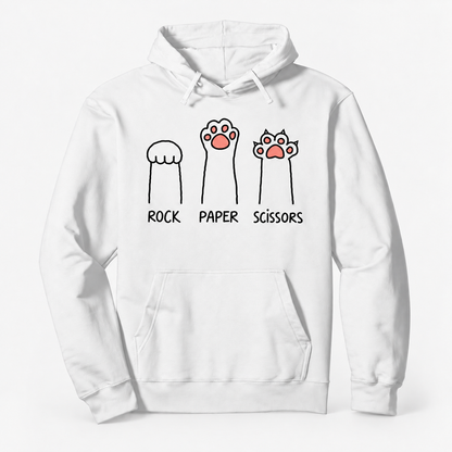 Rock Paper Scissors Cat Paw Graphic Cotton-Blend Pullover Hoodie with Front Pocket