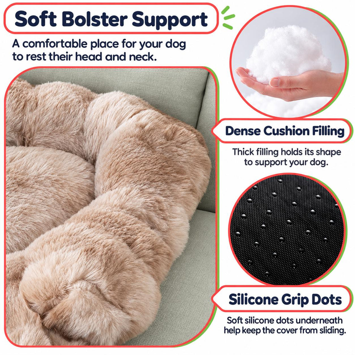 Fluffy and Calming Dog Sofa Bed & Bolster Cover