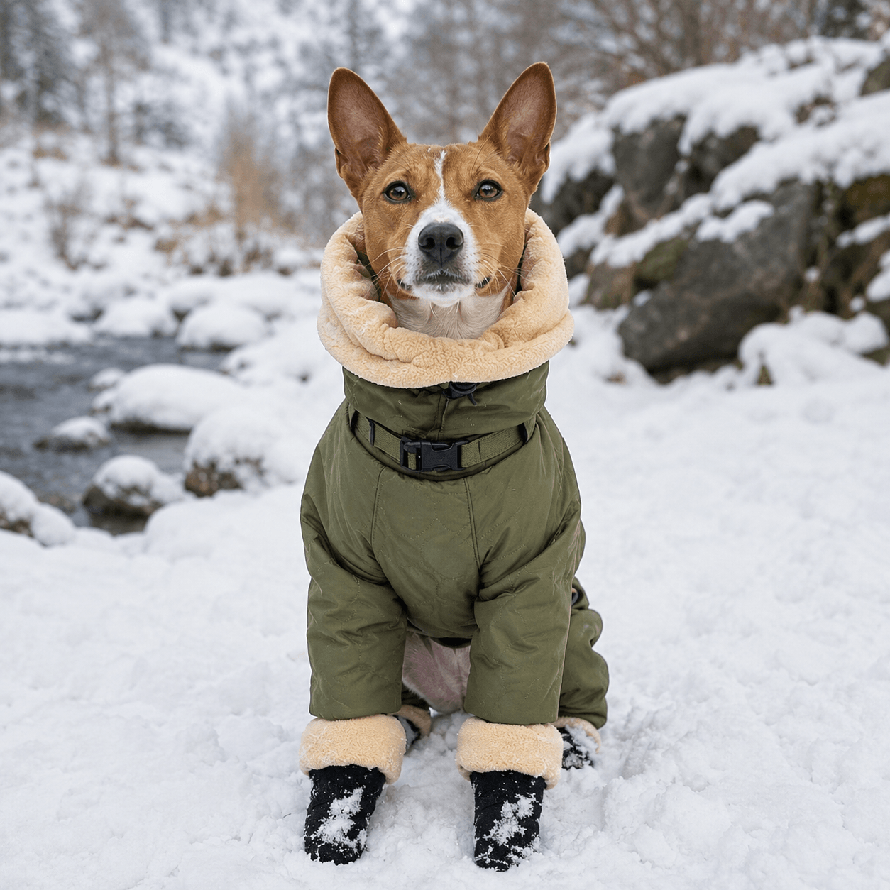 Army Green Waterproof Fleece Lined Warm Dog Coat