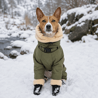 Army Green Waterproof Fleece Lined Warm Dog Coat