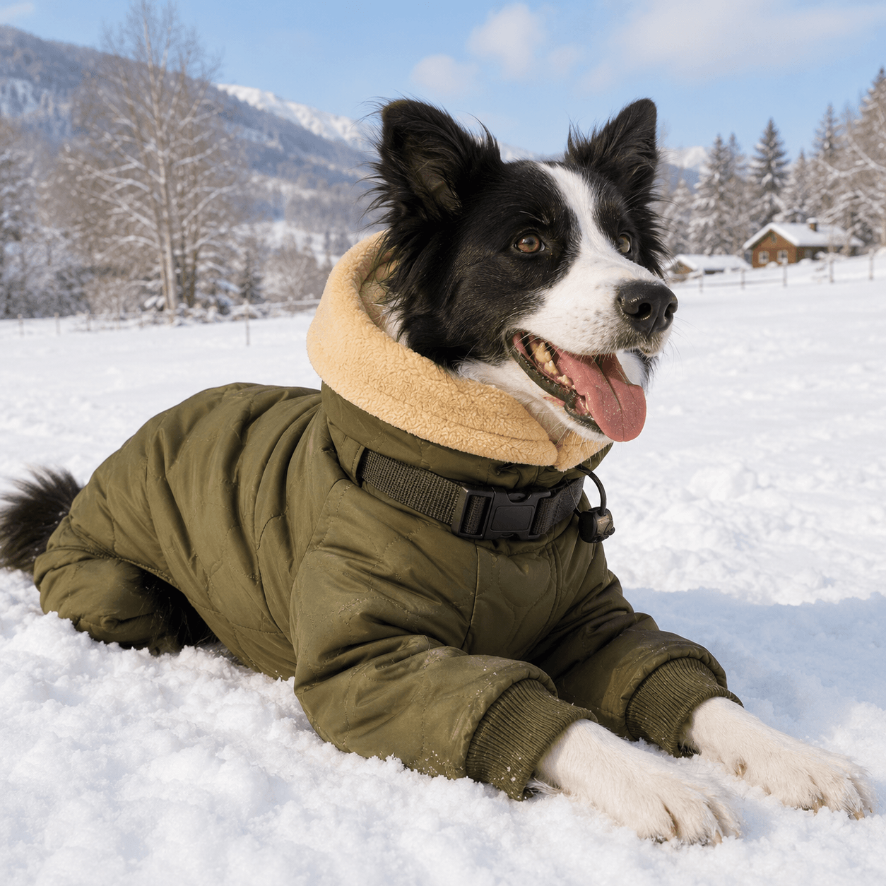 Army Green Waterproof Fleece Lined Warm Dog Coat