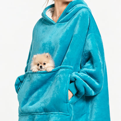 Cosy Pet Carrier Hoodie Blanket with Giant Pocket for Tiny Dogs & Cats