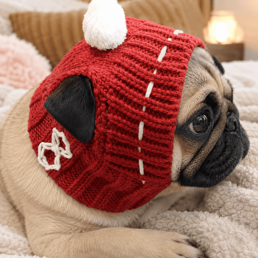 One-Size Christmas Knitted Dog Beanie for Winter