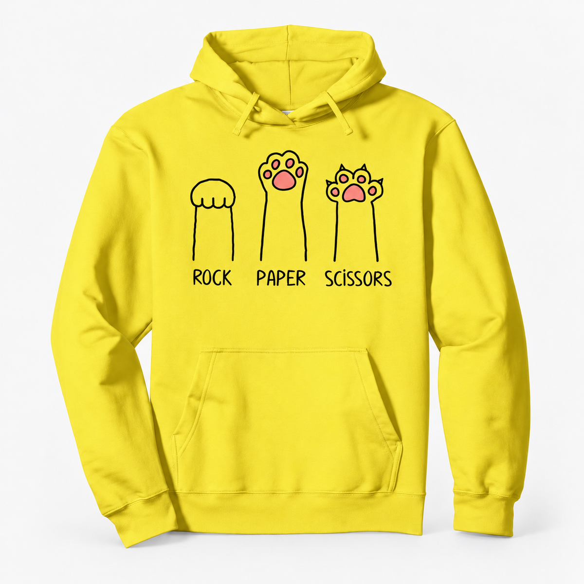 Rock Paper Scissors Cat Paw Graphic Cotton-Blend Pullover Hoodie with Front Pocket