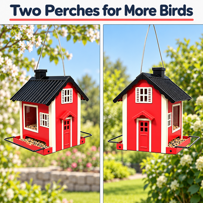 Hanging Weatherproof Metal House Shaped Bird Feeder with 1 kg Capacity