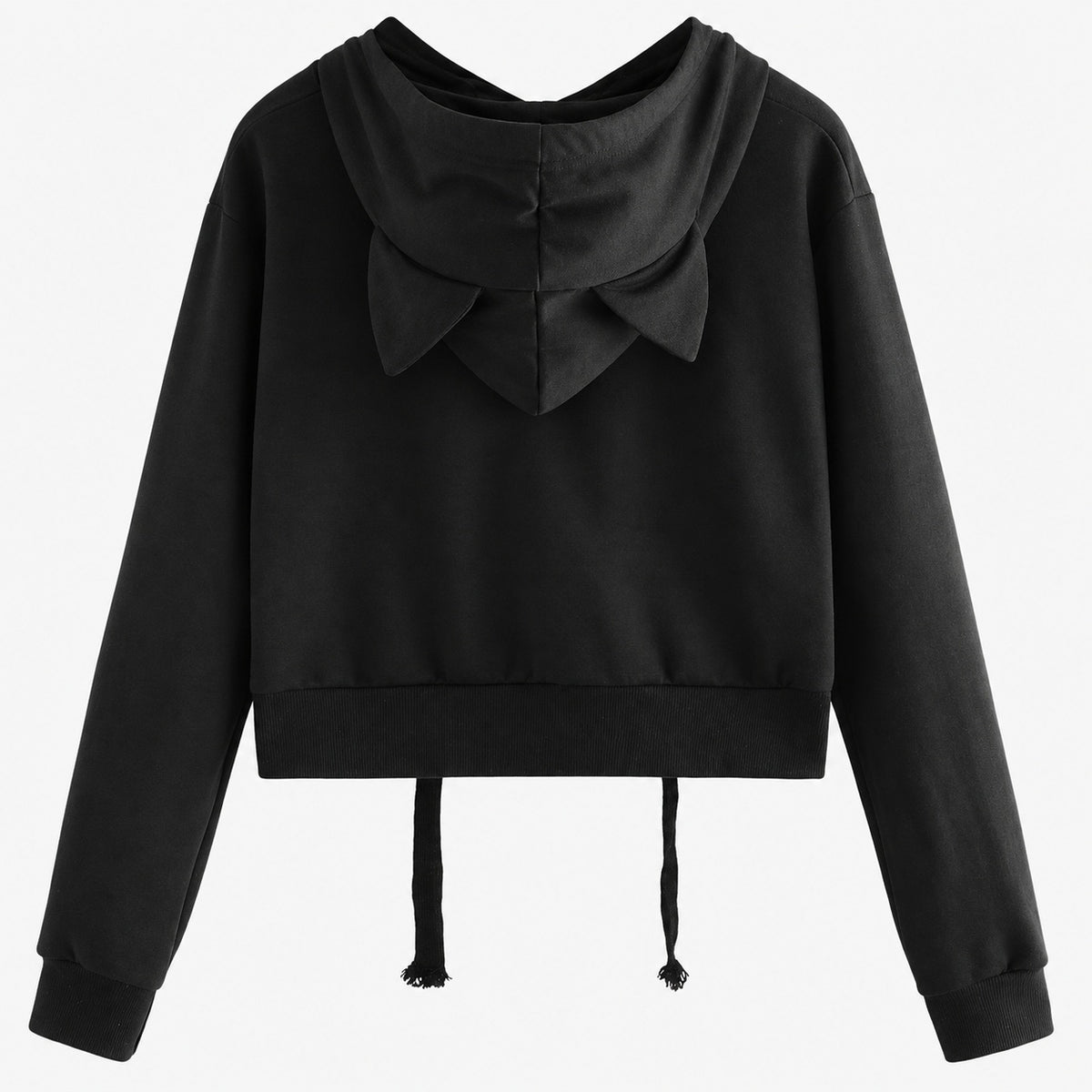 Black cropped cat ear hoodie detail