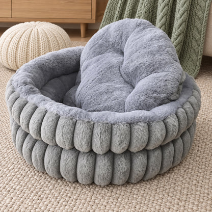 Plush Doughnut Pet Bed with Fluffy Bolsters for Dogs & Cats