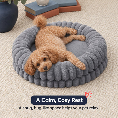 Plush Doughnut Pet Bed with Fluffy Bolsters for Dogs & Cats
