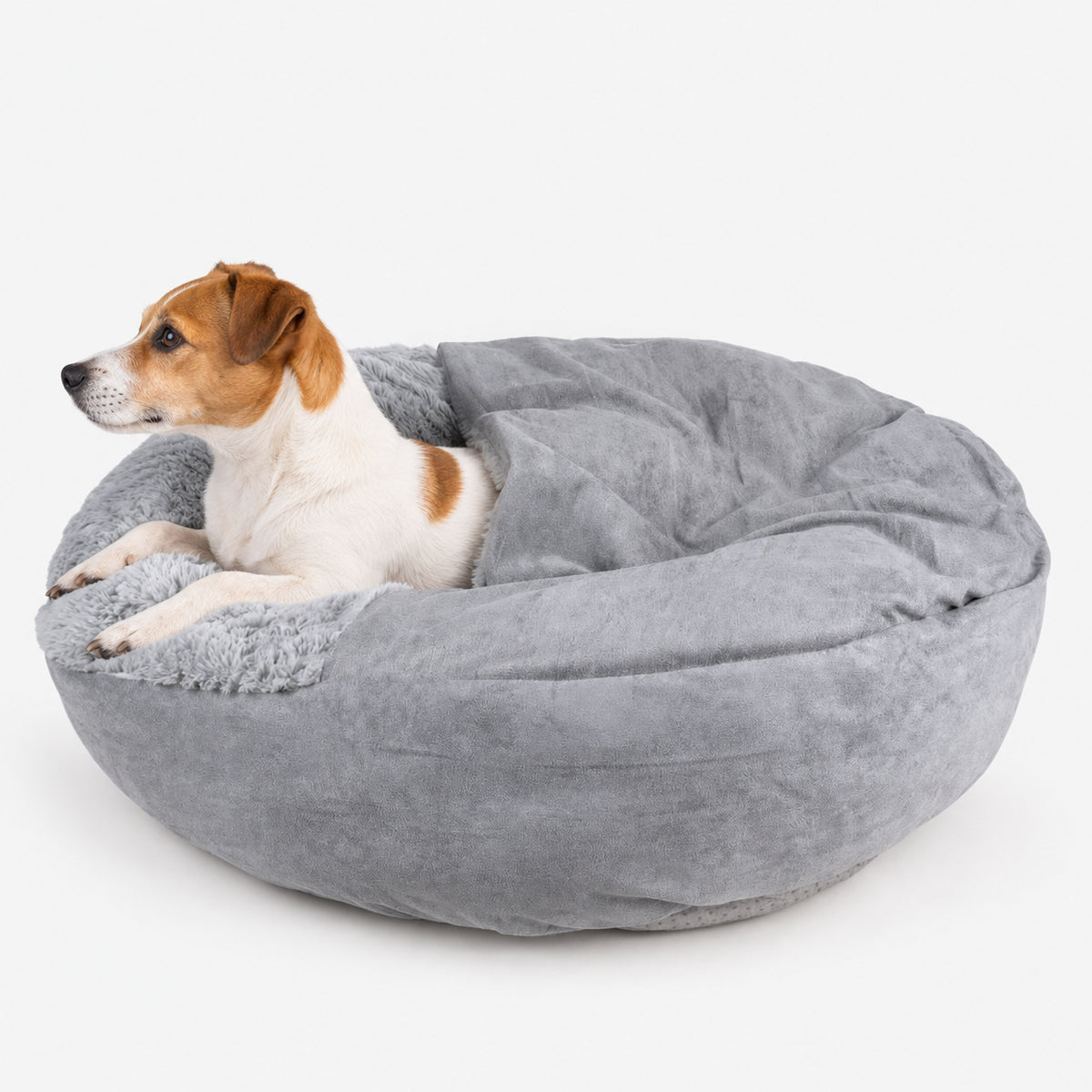 Hooded Pet Doughnut Cave Bed with Fluffy Bolsters for Dogs and Cats