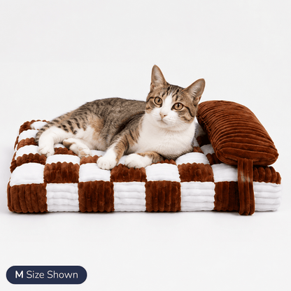Orthopaedic Checkered Pet Bed with Pillow