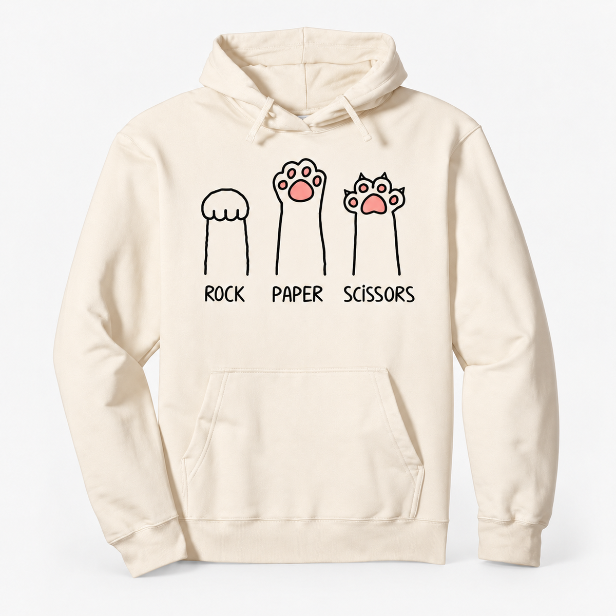 Rock Paper Scissors Cat Paw Graphic Cotton-Blend Pullover Hoodie with Front Pocket