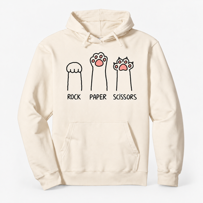 Rock Paper Scissors Cat Paw Graphic Cotton-Blend Pullover Hoodie with Front Pocket