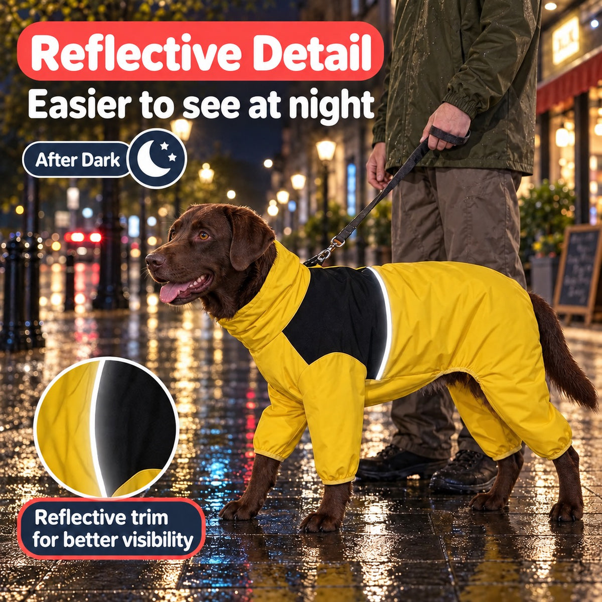 Lightweight Yellow Reflective Waterproof Dog Raincoat & Jacket for Winter