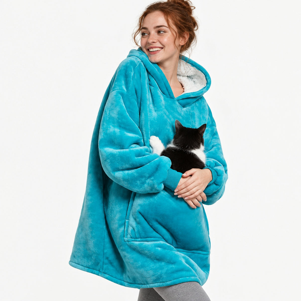 Cosy Pet Carrier Hoodie Blanket with Giant Pocket for Tiny Dogs & Cats