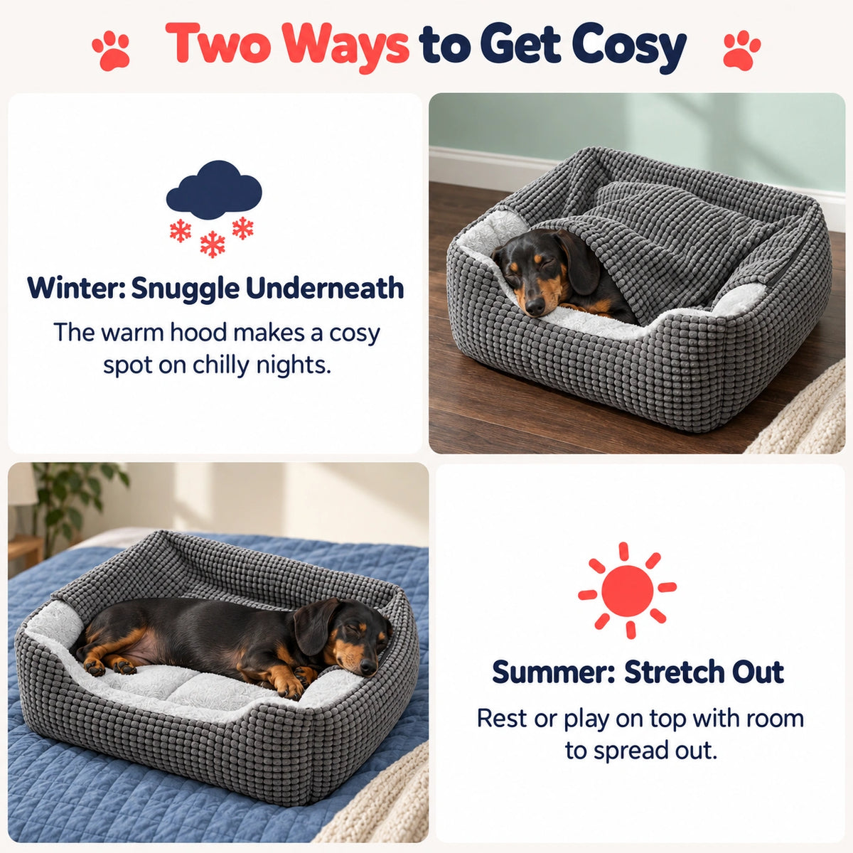Fluffy Burrow Cave Pet Bed with Blanket and Bolsters for Dogs & Cats