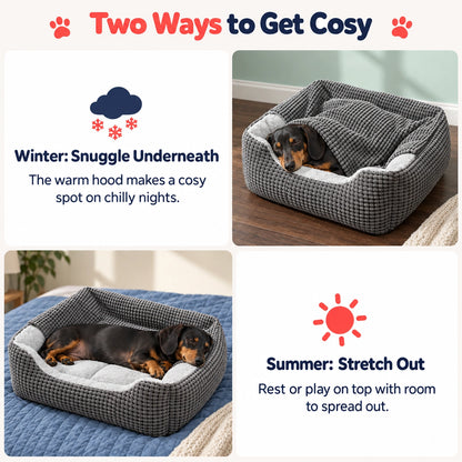 Fluffy Burrow Cave Pet Bed with Blanket and Bolsters for Dogs & Cats