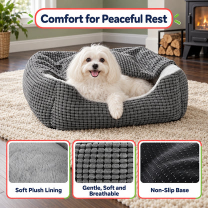 Fluffy Burrow Cave Pet Bed with Blanket and Bolsters for Dogs & Cats