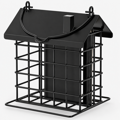 Hanging Metal Double Suet Bird Feeder with Weatherproof Roof & Dual-Sided Perch