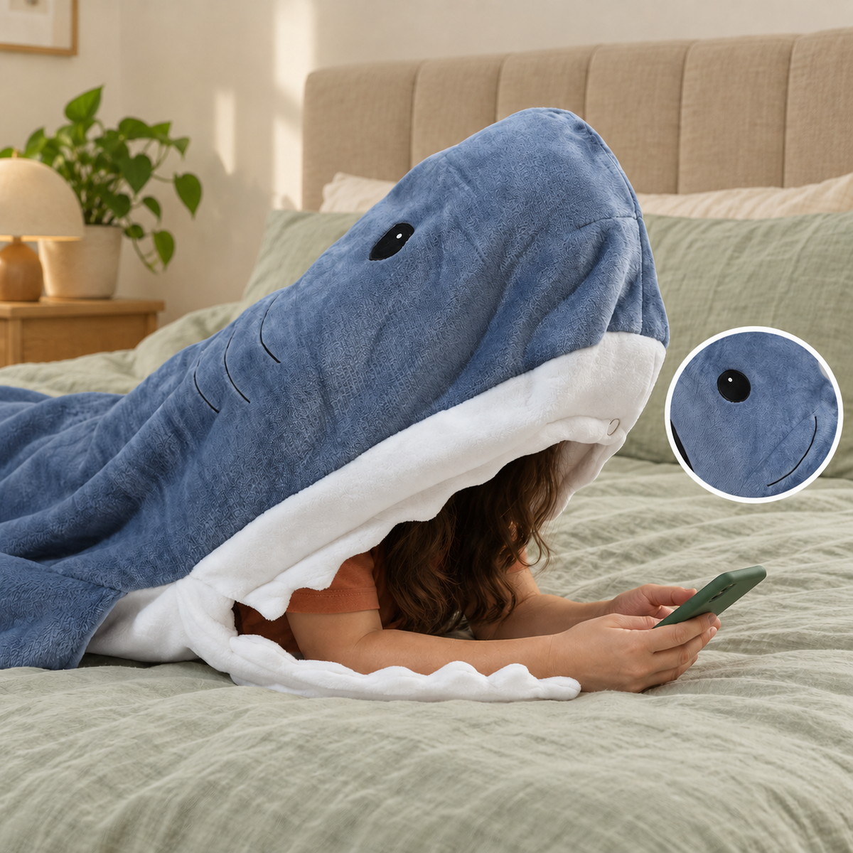 Wearable Shark Flannel Fleece Hoodie Onesie with Fin and Tail