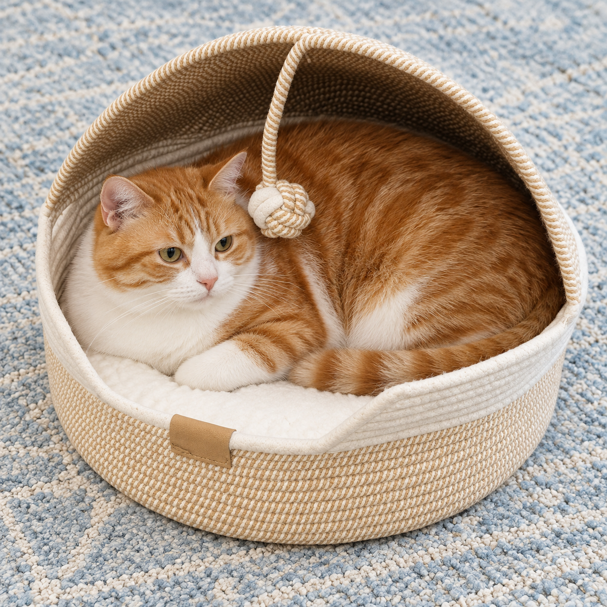 Handwoven Cat Cave Basket Bed with Cushion and Scratching Sisal