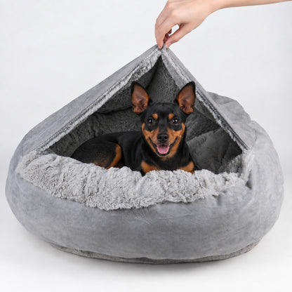 Hooded Pet Doughnut Cave Bed with Fluffy Bolsters for Dogs and Cats