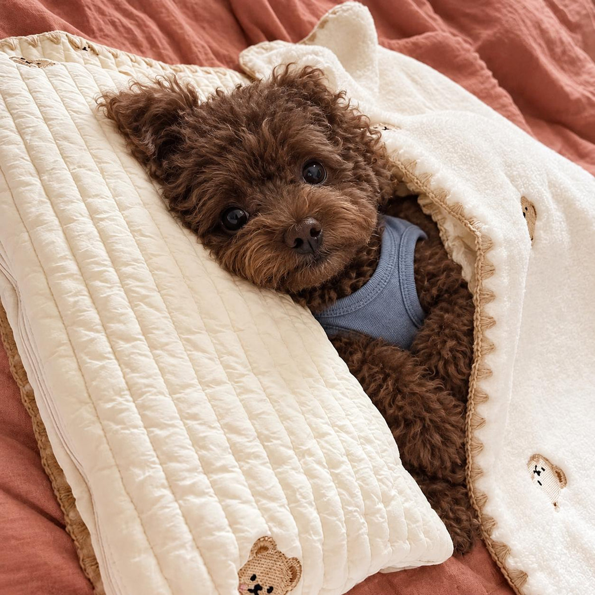 Calming & Soft Small Dog Bed Set with Pillow, Blanket and Mat