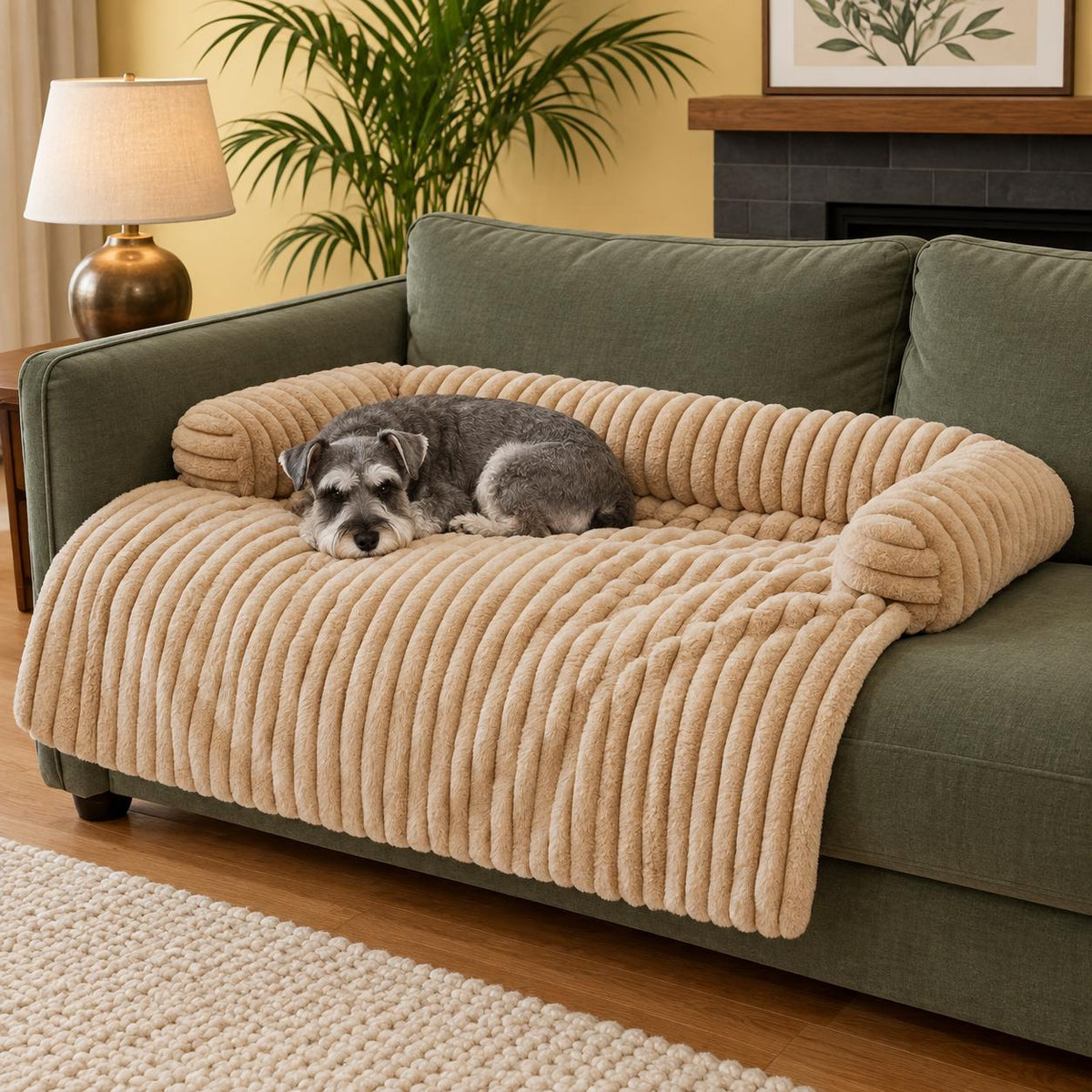 Fluffy and Plush Dog Sofa Bed & Cover with Bolster