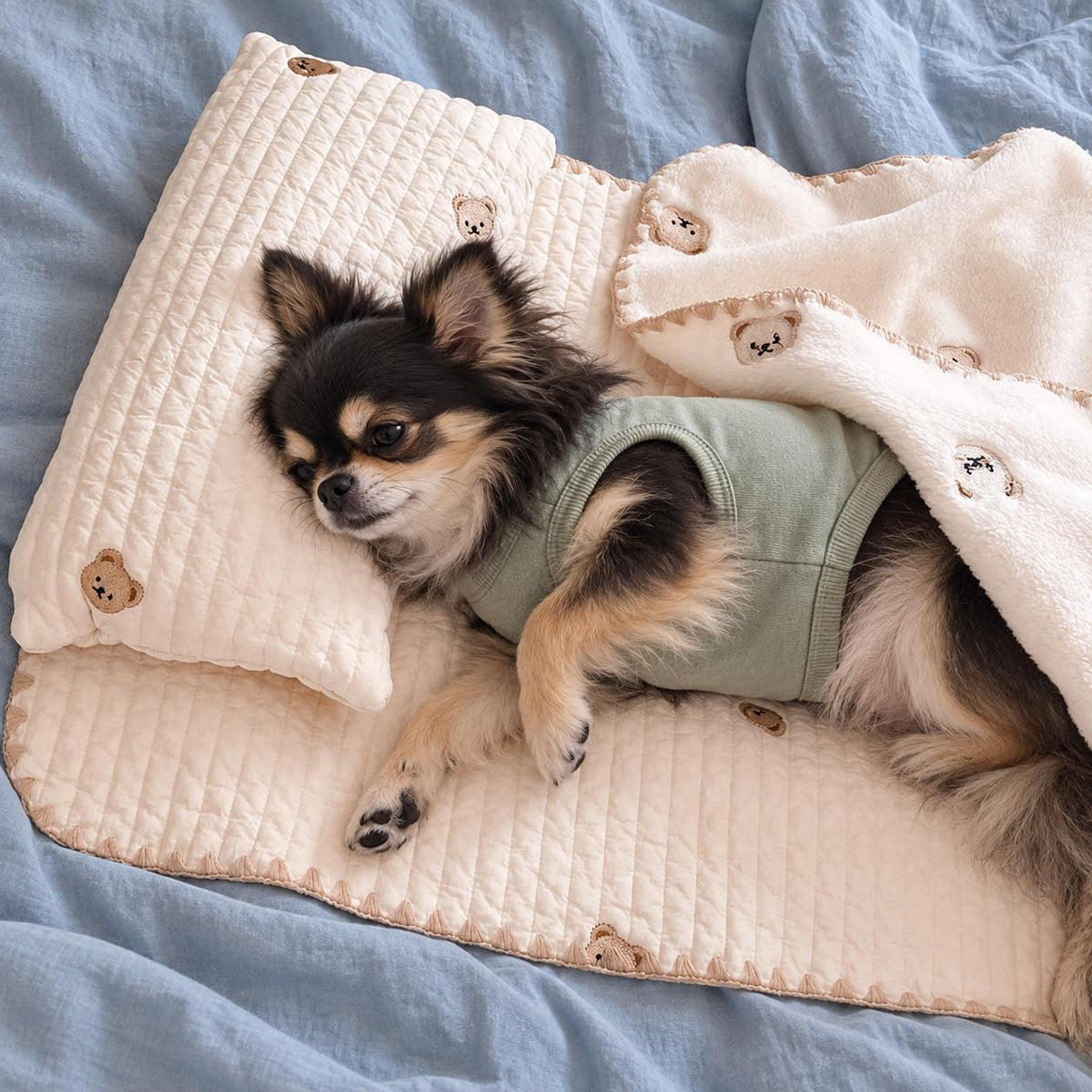 Calming & Soft Small Dog Bed Set with Pillow, Blanket and Mat